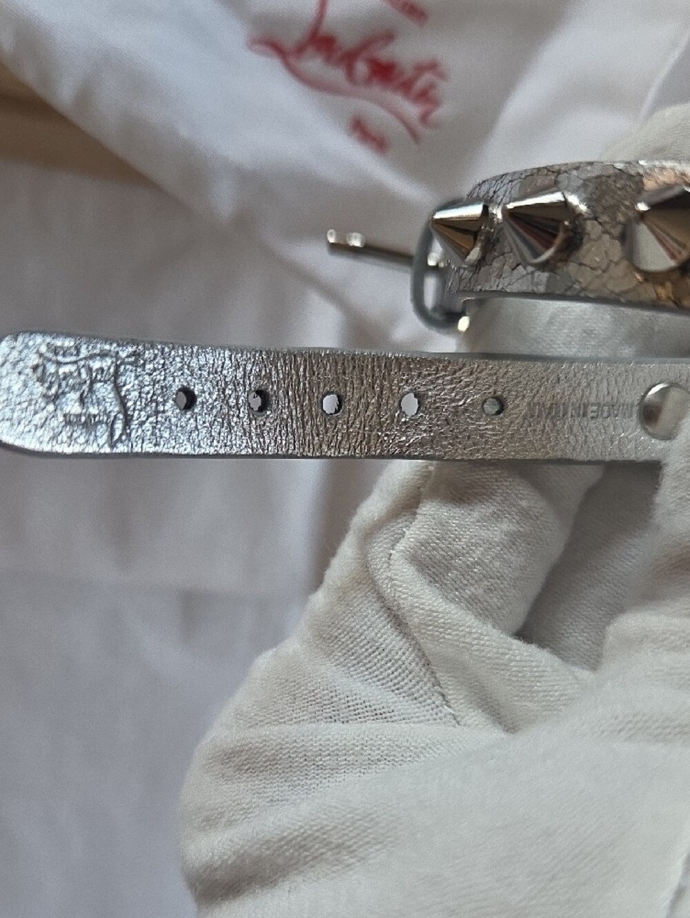 Christian Louboutin Silver Leather Spike Bracelet - Picture 14 of 14
